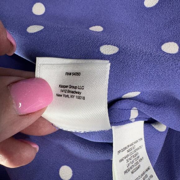 Anne Klein Women's Polka Dot Chiffon Button-Up Blouse Purple Size M - Picture 7 of 13